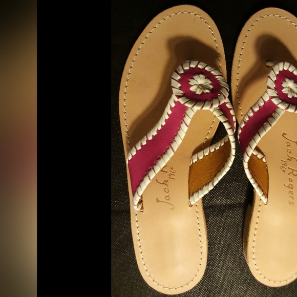 Jack Rogers - #1, NWT, Pink & White Leather Thong Style Sandals, Size 7 M, - Picture 7 of 8